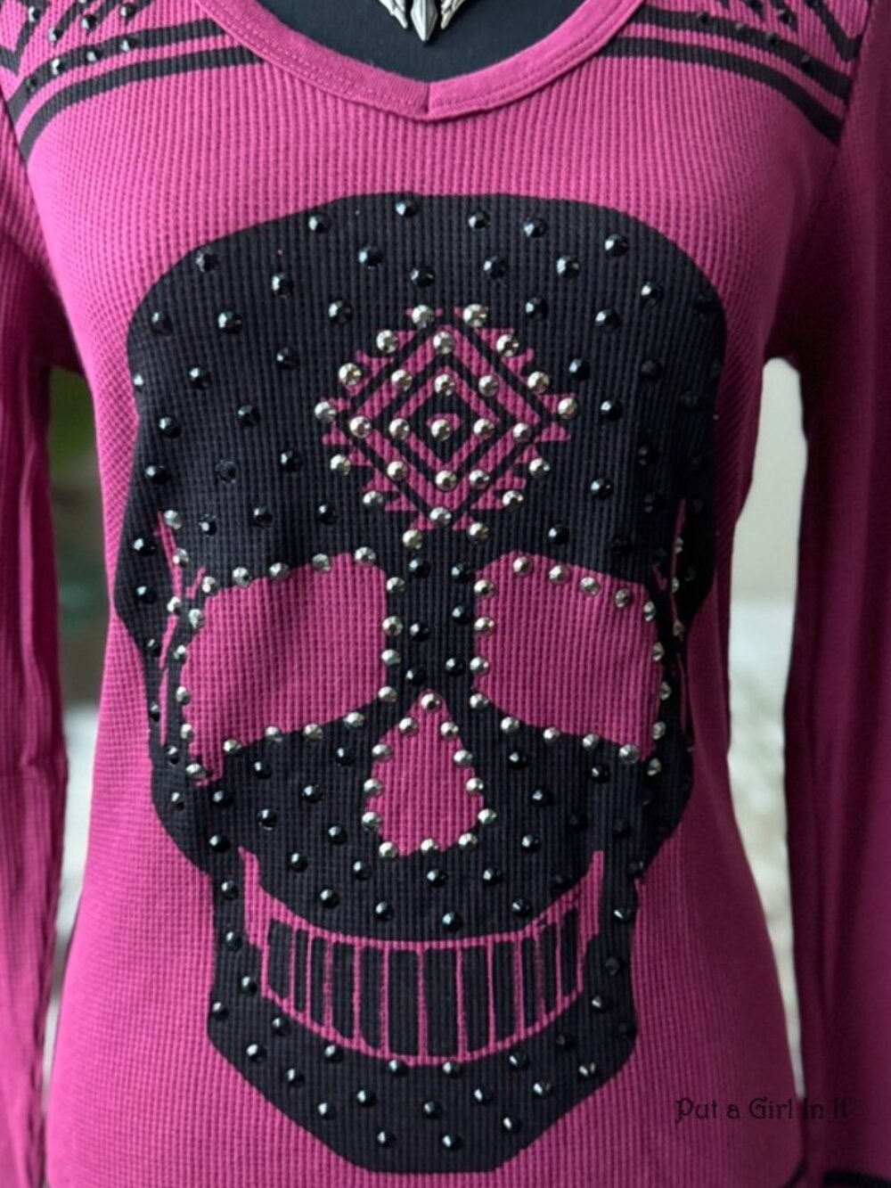 Vocal Apparel Womens crystal embellished pink black sugar skull shirt s m l xl - Picture 2 of 5